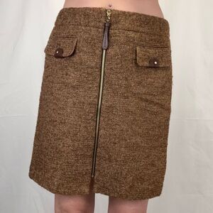 Vittadini Women's Wool Boucle Woven Tweed Skirt 10 Gold Brown Yellow Full Zipper
